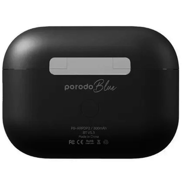 Porodo Blue Earbuds Pro 2 With Swipe Volume, 20 Hours Working Time, Wireless Charging, Deep Bass, Independent Earbuds, Touch Control - Black