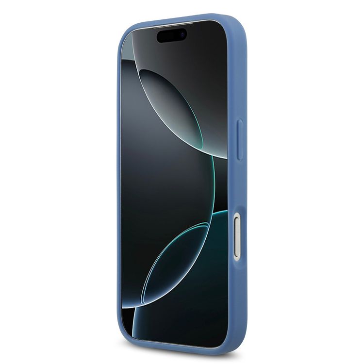 جراب جلد PU 4G من Guess مع شعار كلاسيكي ومرصع لـ iPhone 17 Pro، تصميم خفيف الوزن، حماية من السقوط، سهل التركيب، بروفايل نحيف، تغليف مستدام، قبضة مريحة - باللون الأزرق