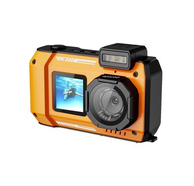 Porodo Waterproof Digital Camera with Dual Screen, 48MP, 2.88" Main Display, 1.44" Secondary Display, 18x Zoom Lens, 20 Beauty Filters, 4K Video, IP68 Waterproof, 2500mAh Battery Capacity - Orange