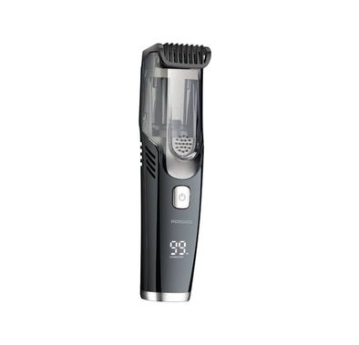 Porodo Air Suction Beard & Body Trimmer, 90 Minutes Working Time , 3 Hours Recharge Time, Type-C Charging Port, Digital Display, Washable,  IPX6 Waterproof Rating, 1400mAh Battery - Gray and Black
