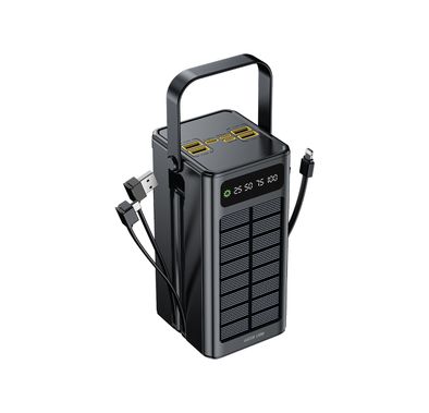 Green Lion Solar X 60000mAh Power Bank with QC 22.5W, PD 20W, Type-C & Micro & Lightning & USB-A Cables, 4× USB-A, Micro, Lightning, USB-C Ports, ABS & PC Material, SOS & Steady Flash Modes, Multiple Protection, Portable Handle, Digital Display - Black