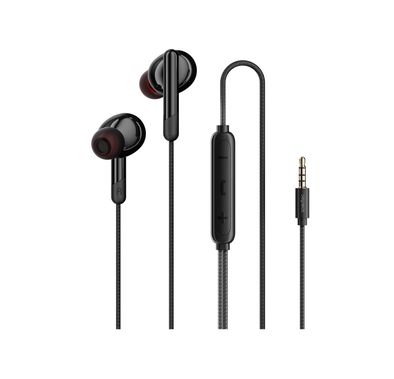 Porodo  Soundtec Stereo Bass Wired Earphones with 3.5mm AUX Jack Connection, Plastic Shell + ABS & TPE Wire Material, 1.2m Wire Length, 3-Button Control, Ergonomic Design - Black