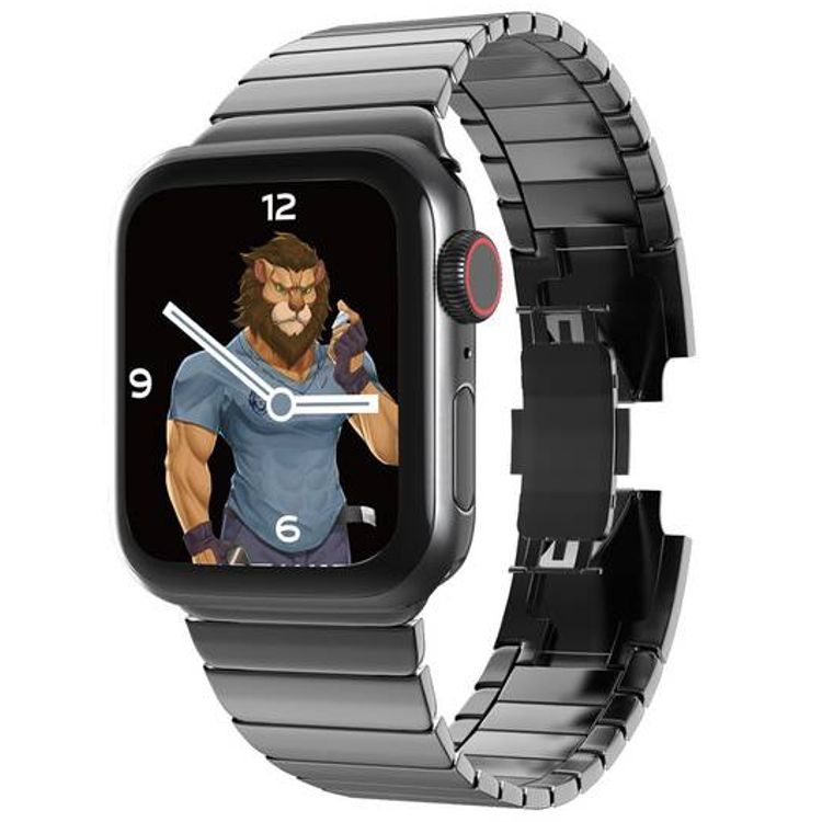 Green Lion Acero Correa Link Bracelet Watch Strap for Apple Watch 42/44mm, Double-lock Folding Buckle, Soft & Comfortable Fit, Easy Installation - Silver