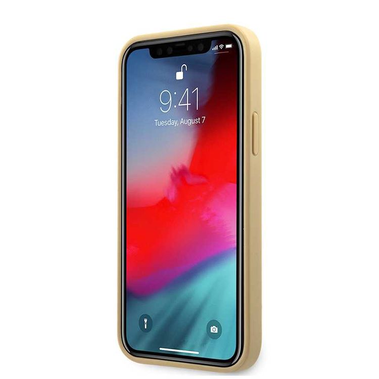 CG MOBILE Guess PU Iridescent "LOVE" Debossed Phone Case with Metal Logo Compatible for iPhone 12 Mini (5.4") Drop Protection Mobile Case Officially Licensed - Light Gold