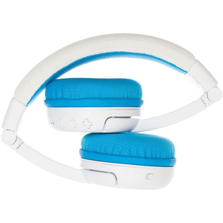 سماعات رأس للأطفال من BuddyPhones SchoolPlus مع اتصال سلكي ولاسلكي، وميكروفون قابل للفصل، ووضع دراسة معزز للصوت، وتصميم قابل للطي - أزرق