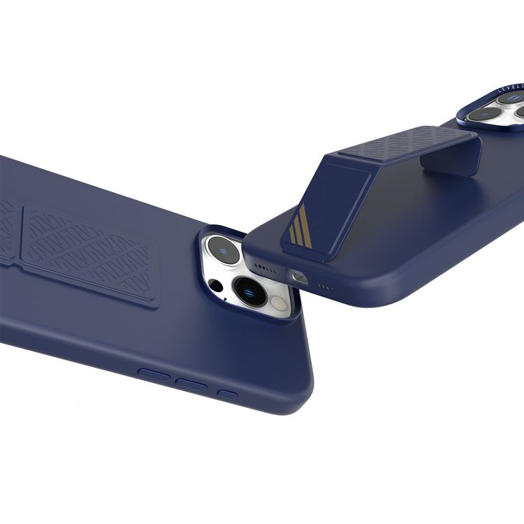 كفر حماية سيليكون Levelo Morphix مع قبضة جلدية لهاتف iPhone 16 Pro Max، حلقة معدنية للكاميرا، حامل متعدد الوظائف، زوايا مقاومة للصدمات، مواد فائقة المتانة - أزرق غامق