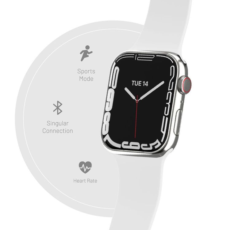 Porodo Smart Watch Series 8+ with Fitness & Activity Tracker, 2" Wide Display, 250mAh Battery Capacity, IP68, 2-3 Days Working Time, Wireless Charging - Silver