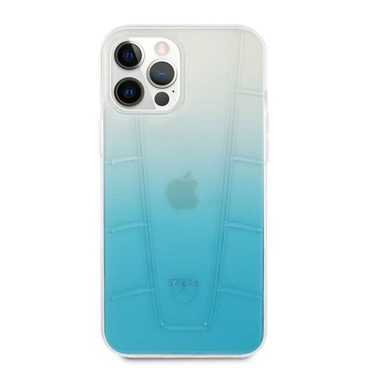CG Mobile Mercedes-Benz Transparent Case Embossed 2 Compatible for iPhone 12 Pro Max(6.7") Shock & Scratch Resistant, Easy Access to All Ports, Drop Protection Back Cover Suitable with Wireless Chargers Officially Licensed - Blue Gradient
