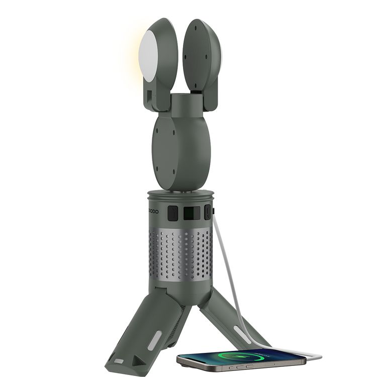 Porodo Foldable LED Camping Lantern with Brightness Control, 7800mAh Battery Capacity, Multi-Angle Illumination, Top Spotlight Beam, Warm Reading Mode, Adjustable Telescopic Rod, Multi-Scene Mounting - Green