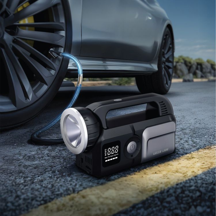  Green Lion Savior 12V Jump Starter with 24000mAh Battery Capacity, 10W 2000lm Flashlight, 1×Type-C & 2× USB-A Ports, Multiple Protection, 12V/8L Engine Gasoline Cars - Gray