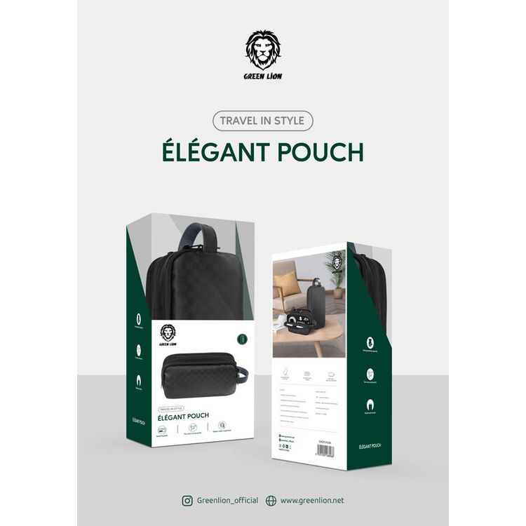 Green Lion Elegant Pouch with 600D Polyester & Leather Trim Material, Multifunctional Storage, Head Hang for Easy Carrying, Waterproof -  Gray / Black