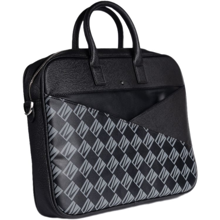 Levelo Belfort 16" Laptop Sleeve with LVL Signature Logo, Saffiano Leather Material, Water Resistant, Adjustable Shoulder Strap, Multiple Compartments,  Carrying Handles - Black