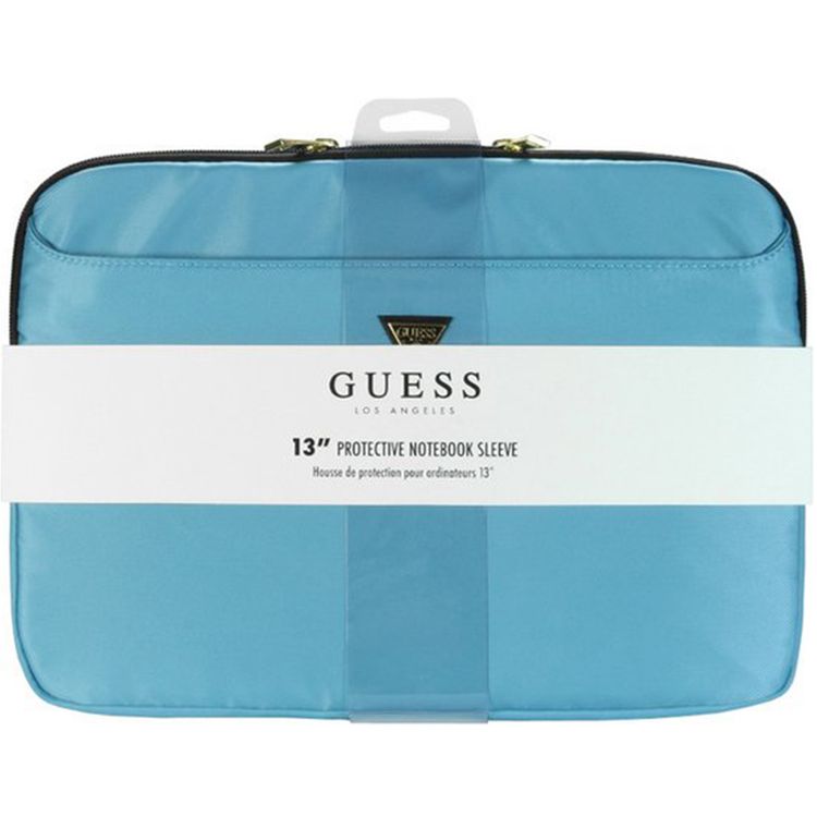 Guess Laptop Sleeve for Computer 13" with High-Quality Nylon Material, 3 Pockets, Zipper Closure, Water-Resistant - Light Blue