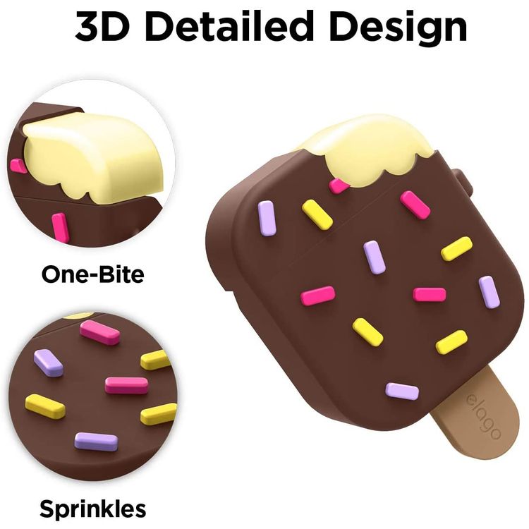 Elago  Ice Cream Case with Anti-Lost Ring for Apple AirPods 1 & 2 Generation, Drop Resistant, Dustproof and Absorbing Protective Cover with Hang Case Dark Brown