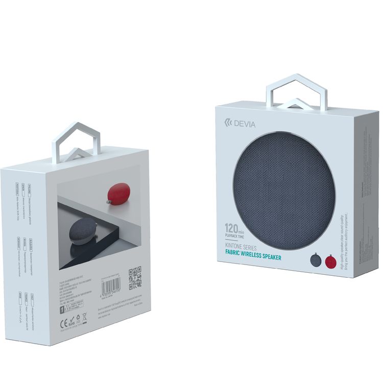 Devia Kintone Series Fabric Wireless Speaker, 400mAh Large Capacity, Stylish Circular Appearance, High Quality Speaker, Clear Sound, Classic Fabric Skin, Friendly Feel - Gray