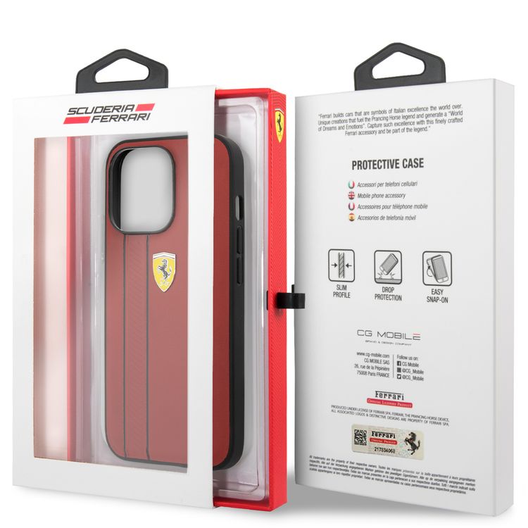 CG MOBILE Ferrari Genuine Leather Hard Case with Debossed Stripes Compatible for iPhone 13 Pro Max (6.7") Shock & Scratches Resistant, Easy Access to All Ports