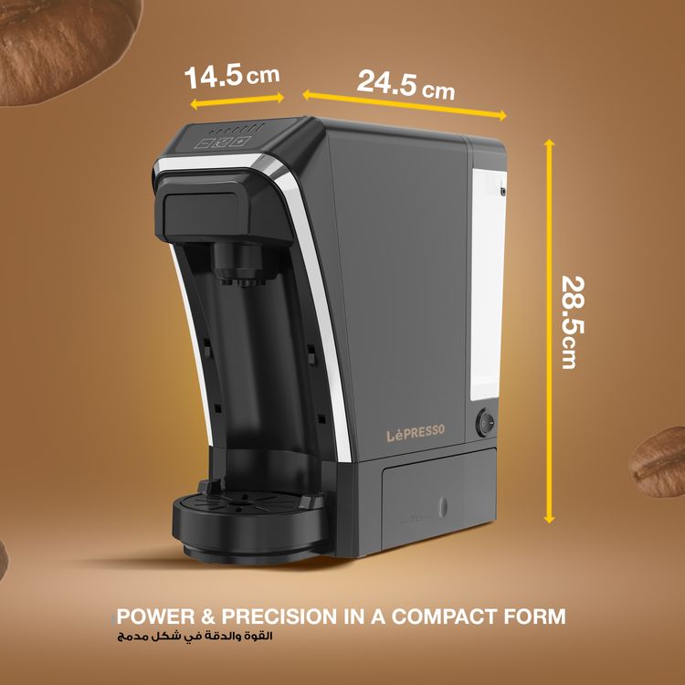 LePresso Multifunctional Coffee Machine with Italian Pump, Patented Design, Tea Leaves Brewer, 20 Bar Pump, 1400W Power - Black