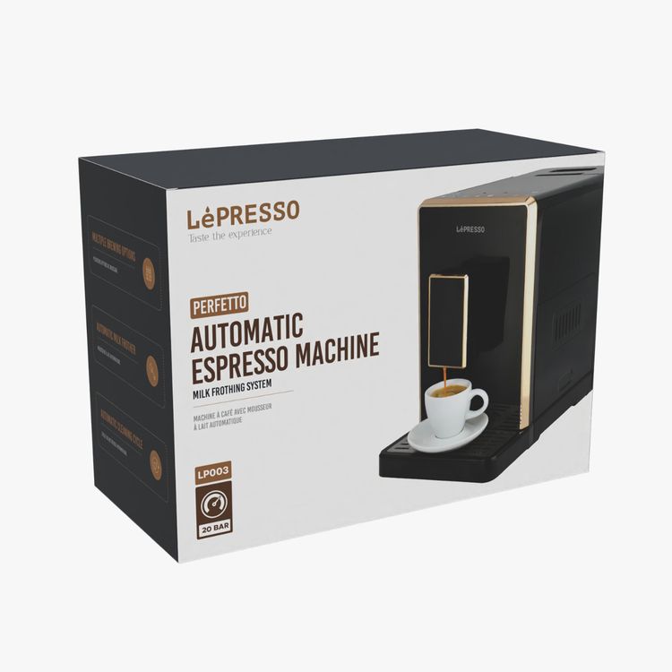 LePresso 20 Bar Full Automatic Coffee Machine, Adjustable Grinder, Hot Water Dispenser, Multiple Brewing Options - Black