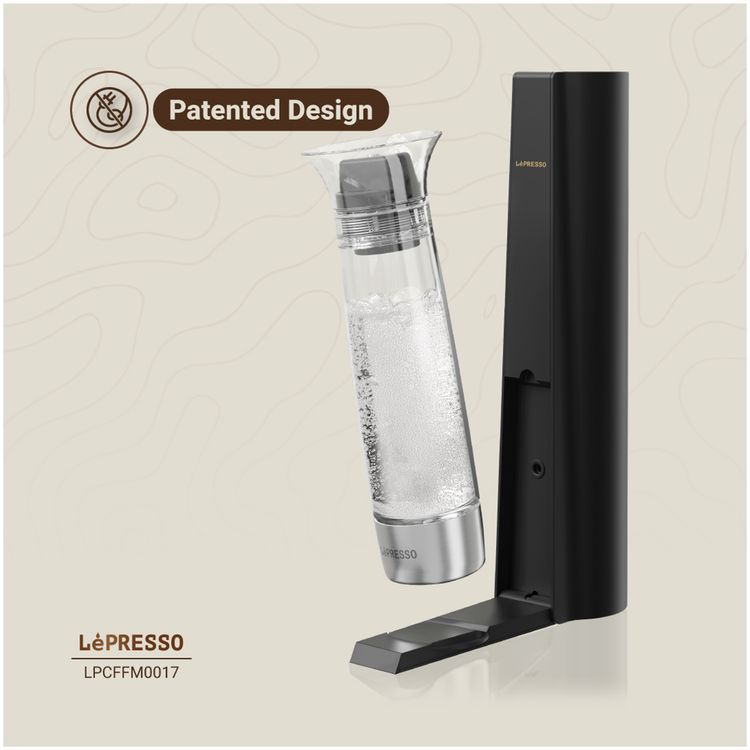 LePresso Carbonator Instant Sparkling Water with Efficient Carbonator, Pressure Release Safety Valves, Stand-Alone Operation, Gas Fills From Bottom, Portable & Compact, Patented & Durable Design - Black