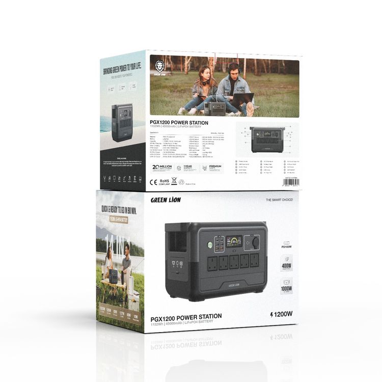 محطة الطاقة جرين ليون PGX1200 - 1152 واط ساعة 360000 مللي أمبير 1200 واط (LiFePO4) - أسود