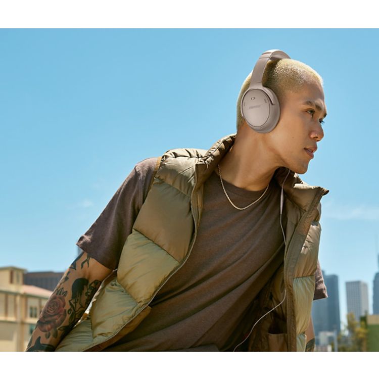 Bose Quiet Comfort Ultra Headphones with Removable Cushions, Active Noise Cancelling, Built-in Microphone, Echo Reduction, Up to 24 Hours Playtime - Sandstone
