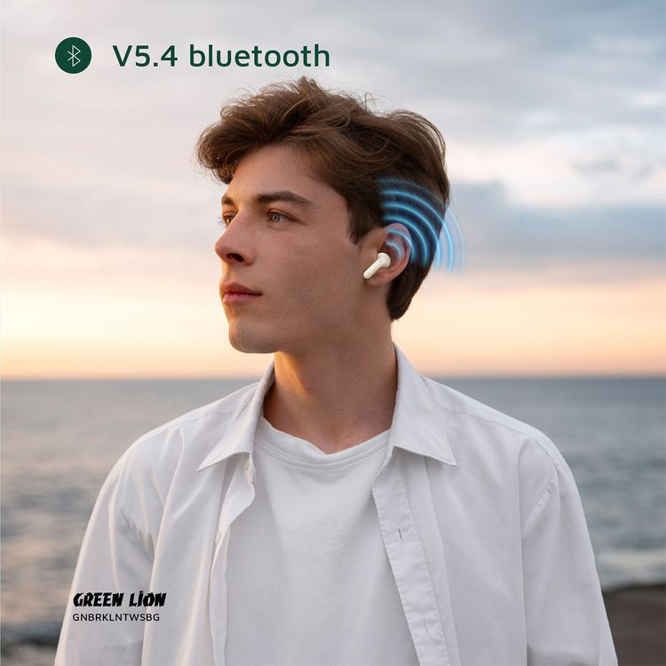 Green Lion Brooklyn True Wireless Earbuds with Voice Assistant, 4 Hours Playtime, Built-in Microphone, HiFi Sound, Touch Control, Dual-Mic - Beige