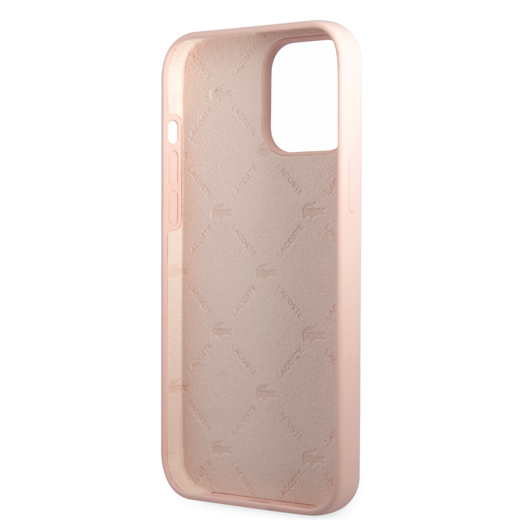Lacoste Hard Case Liquid Silicone / Microfiber Glossy Printing Logo Compatible with iPhone 14 Pro Max - Pink