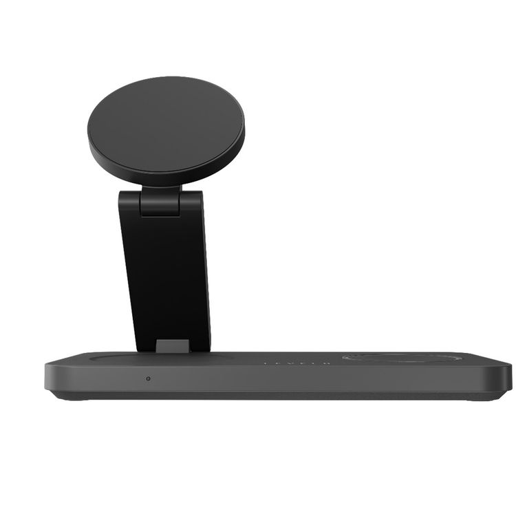 Levelo Quantum 3-in-1 Wireless Charger with 15W Phone Output, 5W AirPods Output, 3W iWatch Output, Strong N52 Magnet, LED Indicator, Compatible with MagSafe, Over Temperature Protection, Simultaneous Charging, Over Voltage Protection, Fast Charging, Foldable Design - Black
