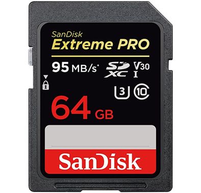 SanDisk Extreme PRO SDXC Memory Card up to 95 MB/s, Class 10, U3, V30-64GB - Black
