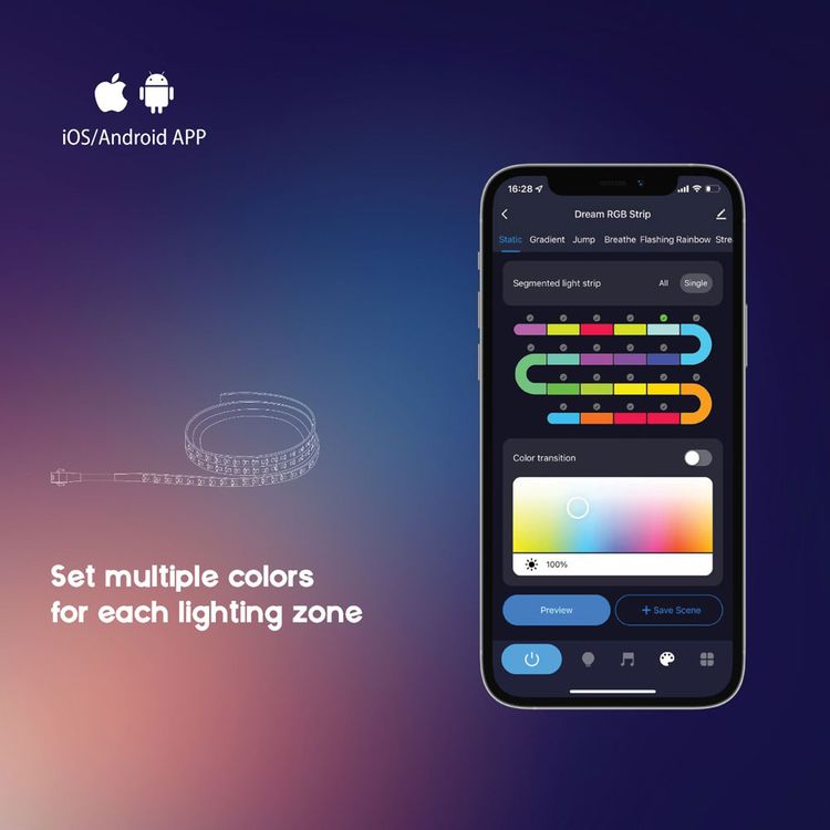 Porodo Brite Smart LED Light Strip 5M/48W-Multi Color