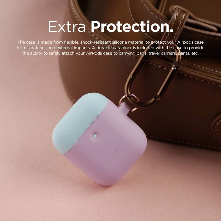 Elago Duo Hang Silicone Case with Apple AirPods Case 1 & 2 Generation, Drop Resistant, Dustproof and Absorbing Protective Cover with Hang Case Body-Lavender / Top-Pink, Pastel Blue