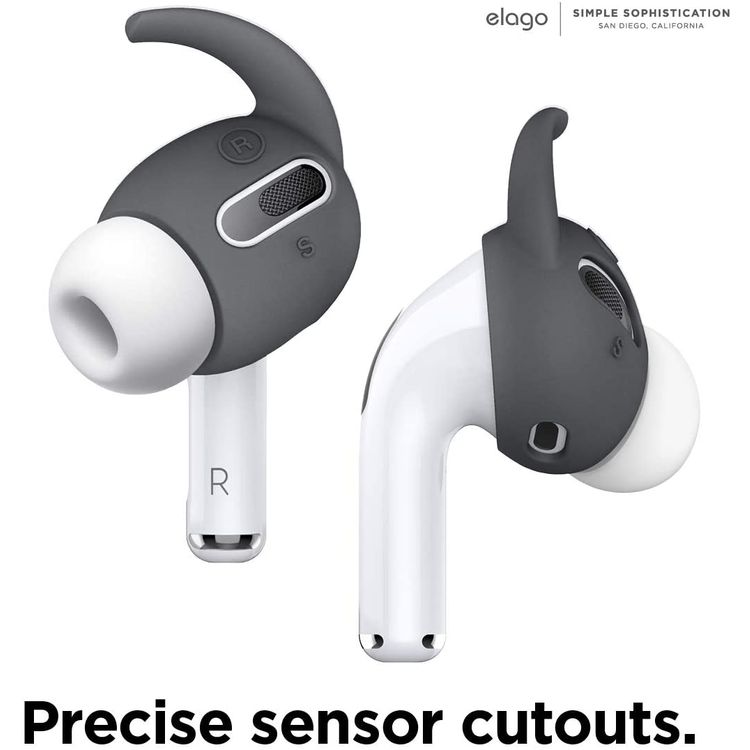 Elago Earbuds Hook Cover, Protective Buffer for Apple AirPods Pro Suitable for Jogging, Cycling, Gym & Fitness Activities [4 Pairs: 2 Large + 2 Small] - Dark Gray
