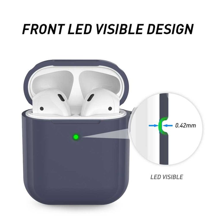 جراب سلسلة مفاتيح اهاستايل الفاخر مع حلقة مضادة للفقد متوافقة مع ايربودز 1/2 ، مقاومة للخدش ، امتصاص الصدمات ، حماية من السقوط ، واقية ضد الغبار - ازرق غامق