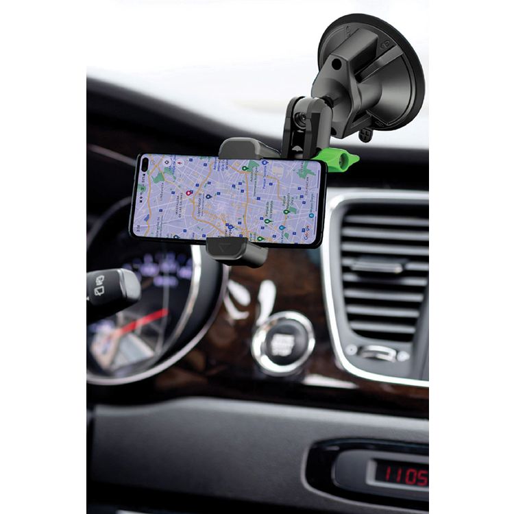 Green Lion GX-19 Universal Phone Holder, Adjustable holder size from 5 to 14 cm, Up to 4kg Clamping Force, Washable Suction Cup, Easy Installation, Sticky Gel Pad, 360° Rotation - Black