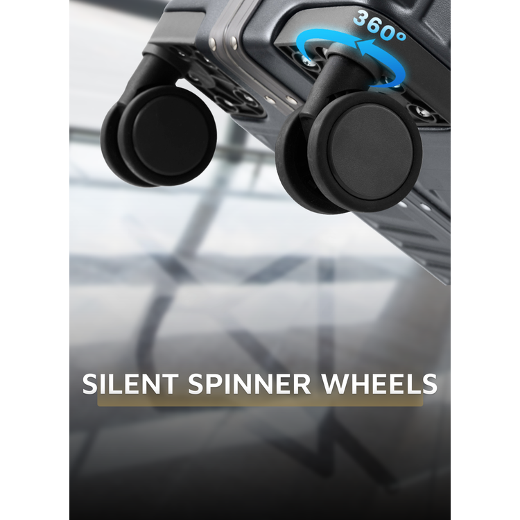 Levelo RoamRollers 20" Travel Luggage with Aluminum Body Material, USB-A & USB-C Output Ports, Metal Corner Protection, Front Pocket Compatible with Up to 15.6" Laptop, Phone and Cup Holder, Silent Spinner Wheels - Titanium Gray