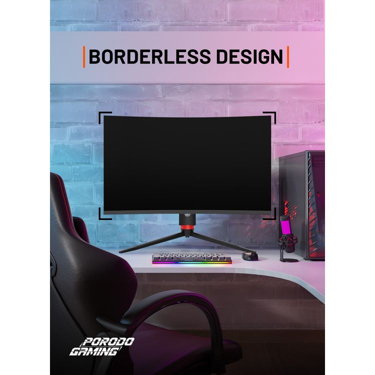 Porodo Gaming 27" 240Hz Curved Gaming Monitor Adjustable Rotating Stand - Black - 27 Inch