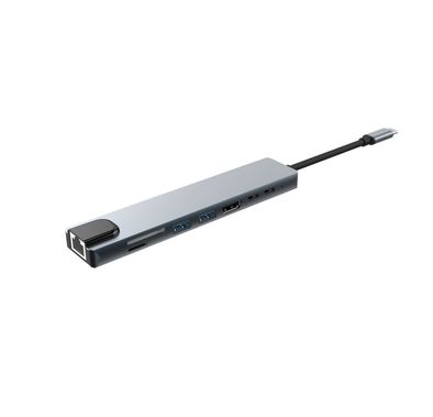 Green Lion 8-in-1 USB-C Hub with Built-in Safety Features, Ultra HD 4K Quality,  Super Speed Port, Laptop and Tablet and Smartphone Compatibility, Compact & Lightweight - Gray