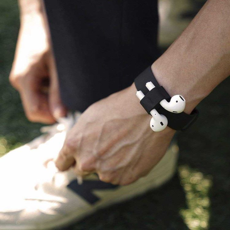 Elago Wrist Fit Compatible for Apple Airpods, Premium Silicone, Organized, Snug & Secure, Durable, Adjustable Size, Easy to Use, Accessible at all Times, Lightweight & Fit - Black