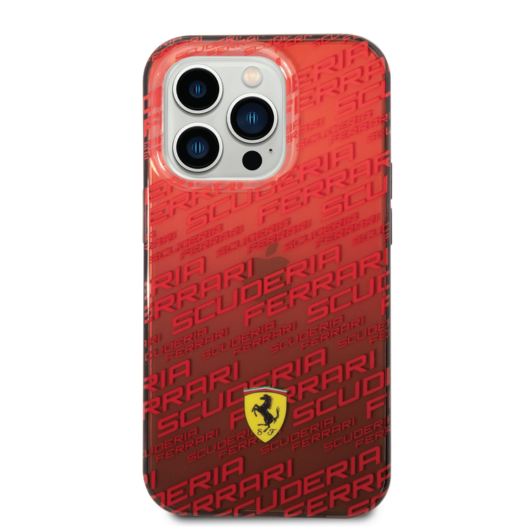 Ferrari Gradient PC/TPU Case with Allover Scuderia & Dyed Bumper iPhone 14 Pro Compatibility - Red