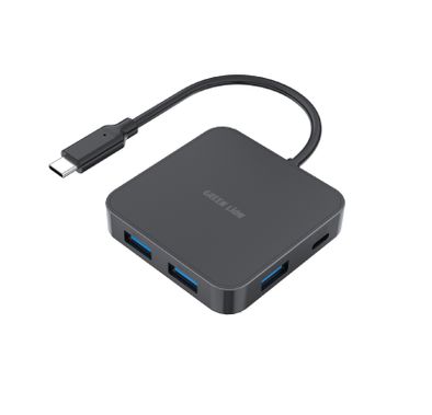 Green Lion GHB-7 7 in 1 USB-C HUB with 3 USB-A Ports, 5Gbps Data Transfer, 15cm Cable Length, Lightweight & Portable, Durable ABS Material - Black