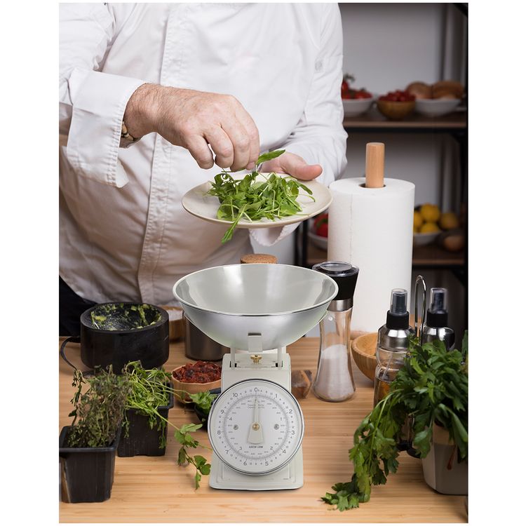 Green Lion Vintage Kitchen Scale with Stainless Steel Bowl, Tare Function, Calibrating Dial, Dishwasher-Safe Bowl, 20g Division, 5kg Capacity - Cream