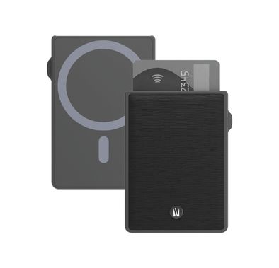 Levelo Lusso MagSafe Card Holder with Strong MagSafe Magnet, Saffiano PU Leather, 3 Card Slots, Card Pop-up Button - Black