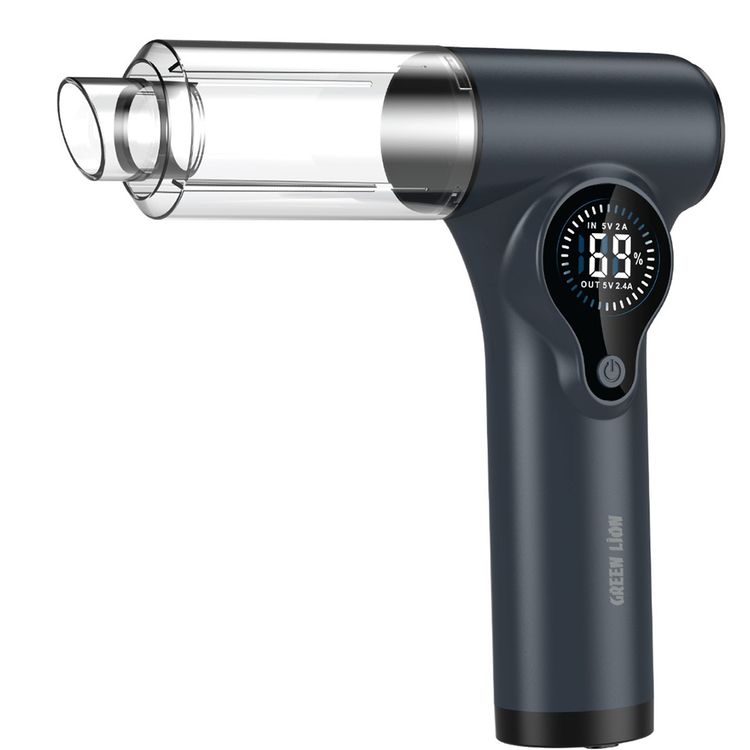 Green Lion Ignitor 12V Jump Starter with Blower, Vacuum & Power Bank Functions, ABS Material, 140W Power, 70000RPM Range, Detachable & Washable Nozzles, Digital Display - Gray