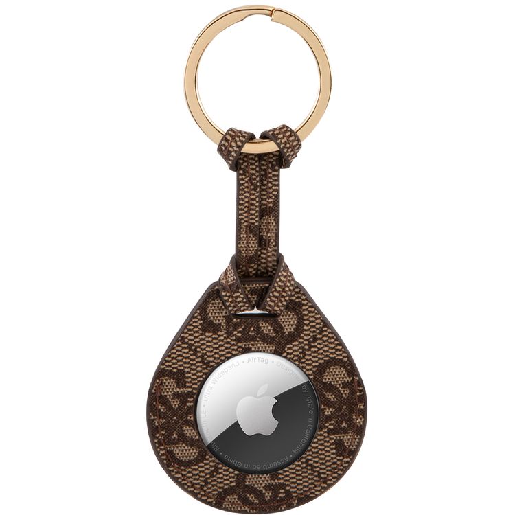 CG MOBILE Guess Big 4G PU Flat Ring Case Compatible for AirTag, Portable Protective Skin Cover, Anti-Lost Holder with Key Ring Suitable for AirTag Bluetooth Tracker, Easy to Attach Keys, Backpacks, Liner Bags Officially Licensed - Brown