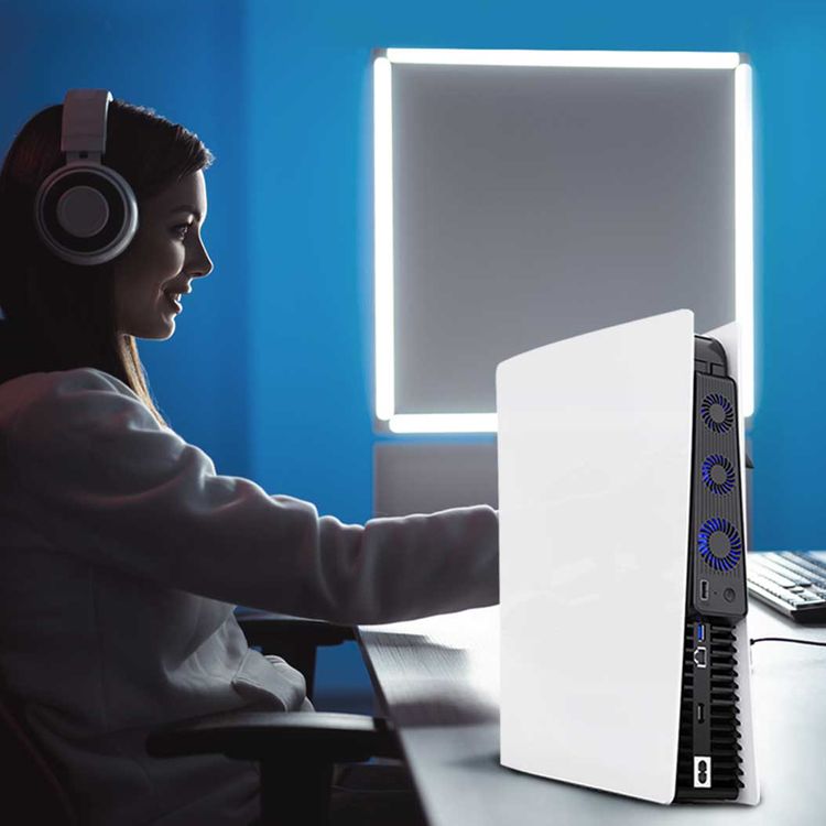 مروحة تبريد لجهاز بلايستشن 5 للألعاب من بورودو مع تشغيل تلقائي، ضوء LED، شحن USB-C، 3 مستويات للمروحة، نطاق درجة حرارة العمل من -10°C إلى 45°C - اللون أسود.