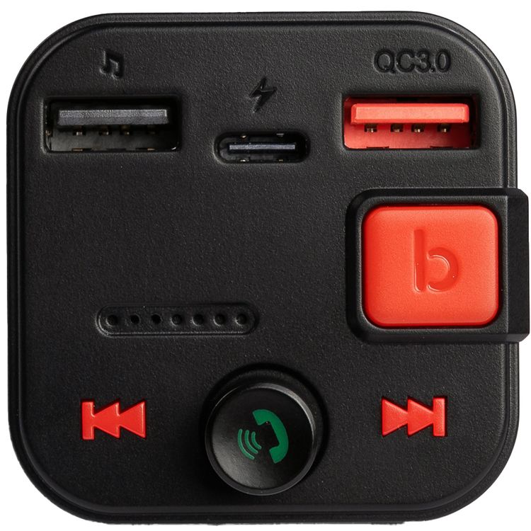 جهاز إرسال FM لاسلكي من بورودو بلو مع منفذي QC3.0 وType-C، وميكروفون عالي الجودة، وبلوتوث الإصدار 5.1، وقوة إجمالية 30 وات، وفتحة بطاقة Micro SD سعة 64 جيجابايت، ومكالمات بدون استخدام اليدين، وبث الموسيقى، وسهل السفر - أسود