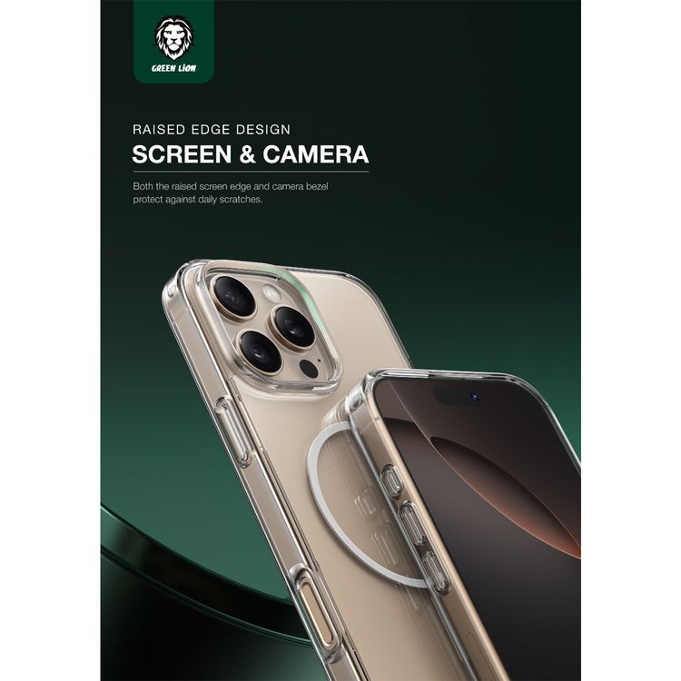 Green Lion Anti-Yellow MagSafe Case for iPhone 16 Pro, Raised Camera Edge, Powerful N52 Magnets, Drop Protection, Shockproof, Crystal Clear Design - Clear