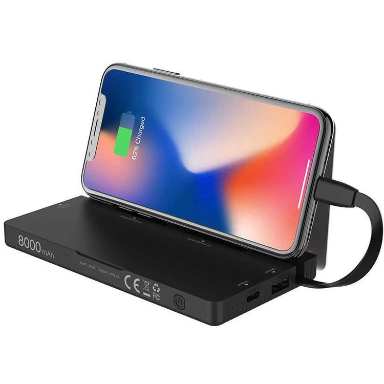 باورولوجي محطة باور بانك 8 في 1 بسعة 8000 ملي امبير في الساعة مع كابل مدمج وبنك طاقة محمول ومحطة شحن سريعة ومتوافقة مع اجهزة ايفون ، اجهزة اندرويد ، منافذ شحن من النوع سي - اسود)
