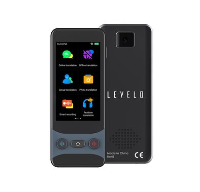 Levelo FluentLink Offline & Online Translation Device with 1500mAh Battery Capacity, Up to 8 Hours Working Time, 0.5 Seconds Translation Speed, 142 Supported Languages - Gray
