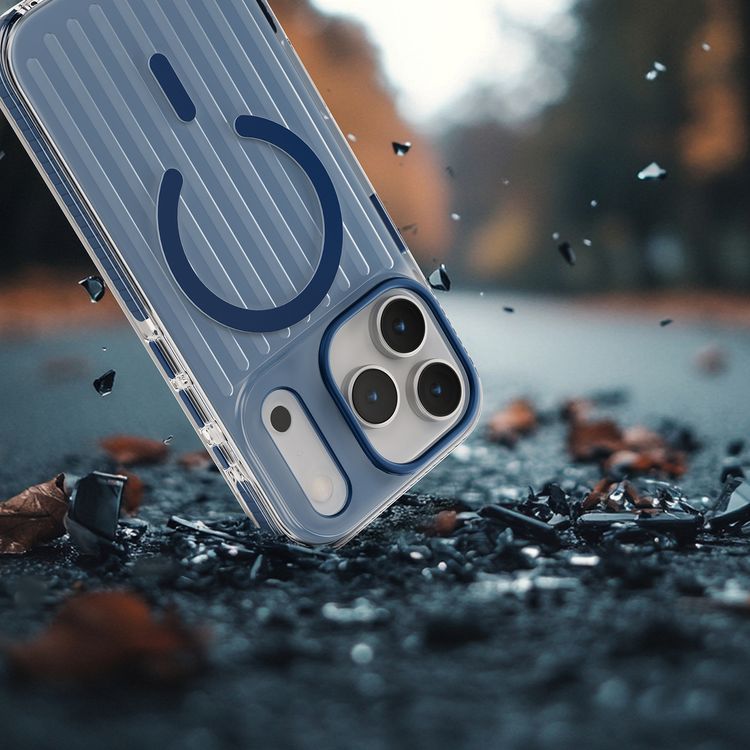 غلاف ليفيلو كابين إيليت ماج سيف لجهاز iPhone 17 Pro، زوايا مقاومة للصدمات، حواف بارزة للكاميرا والشاشة، مقاومة للخدوش بمستوى 2H، مغناطيسات قوية، تكنولوجيا واضحة على الدوام، واقي صدمات، مجرب ضد السقوط - أزرق منتصف الليل.